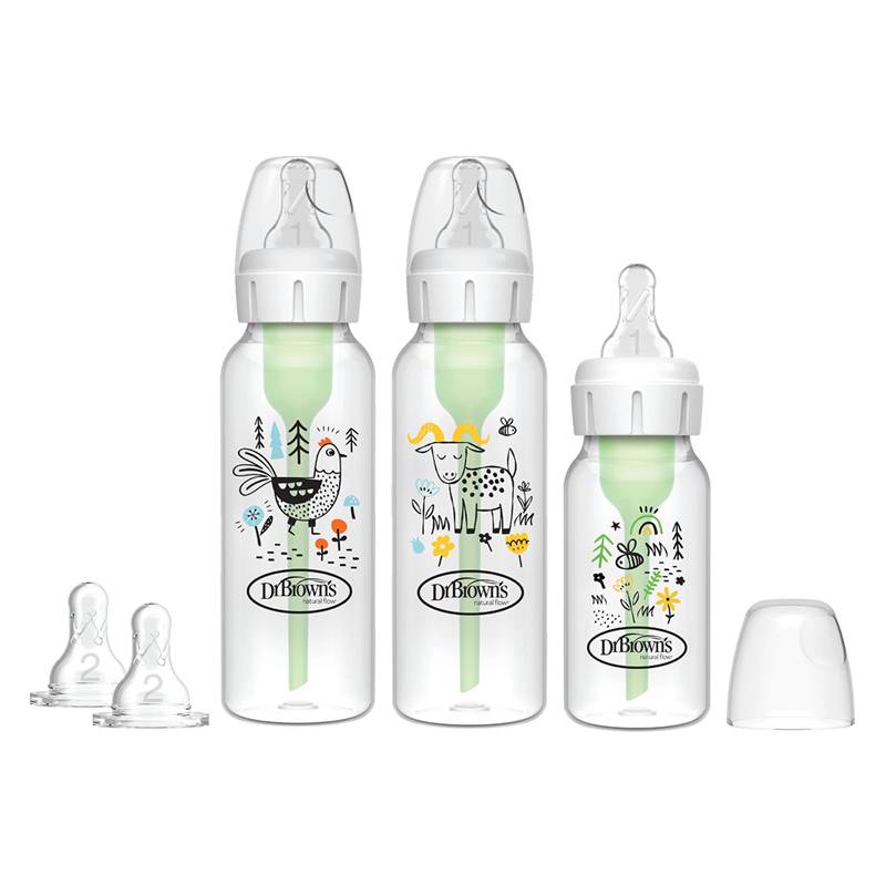 پک آغازین شیشه شیر سه عددی 250 میل و 120 میل آپشن پلاس آنتی کولیک طلقی طرح حیوانات دکتر براون