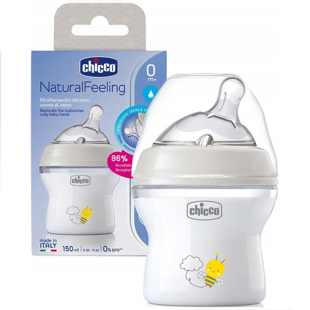 شیشه شیر نچرال 0+ ماه طرح زنبور 150 میل چیکو chicco